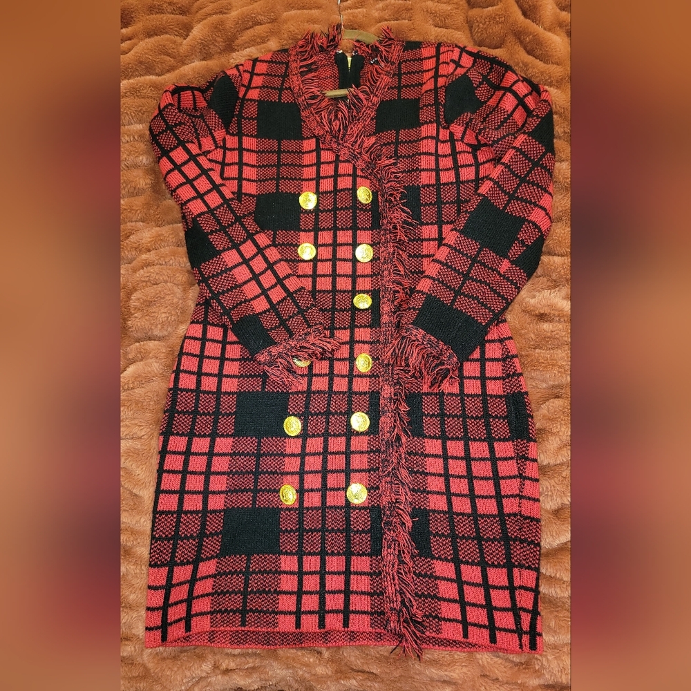 Venus Red/ Black Button Detail Sweater Dress - Picture 2 of 11